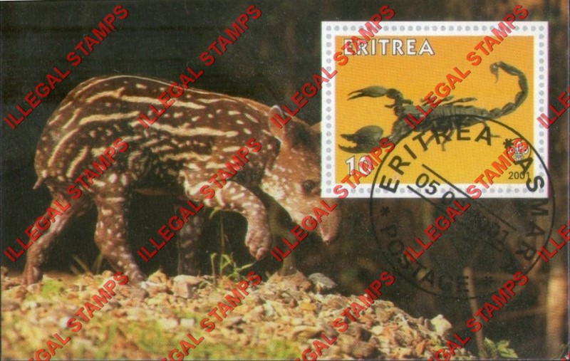 Eritrea 2001 Scorpion Tapir Counterfeit Illegal Stamp Souvenir Sheet of 1 Eritrea 2001 Scorpion Tapir Counterfeit Illegal Stamp Souvenir Sheet of 1